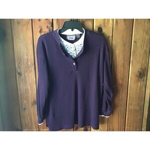 Premier International Woman Henley Size L Purple Layered Look Floral Casual